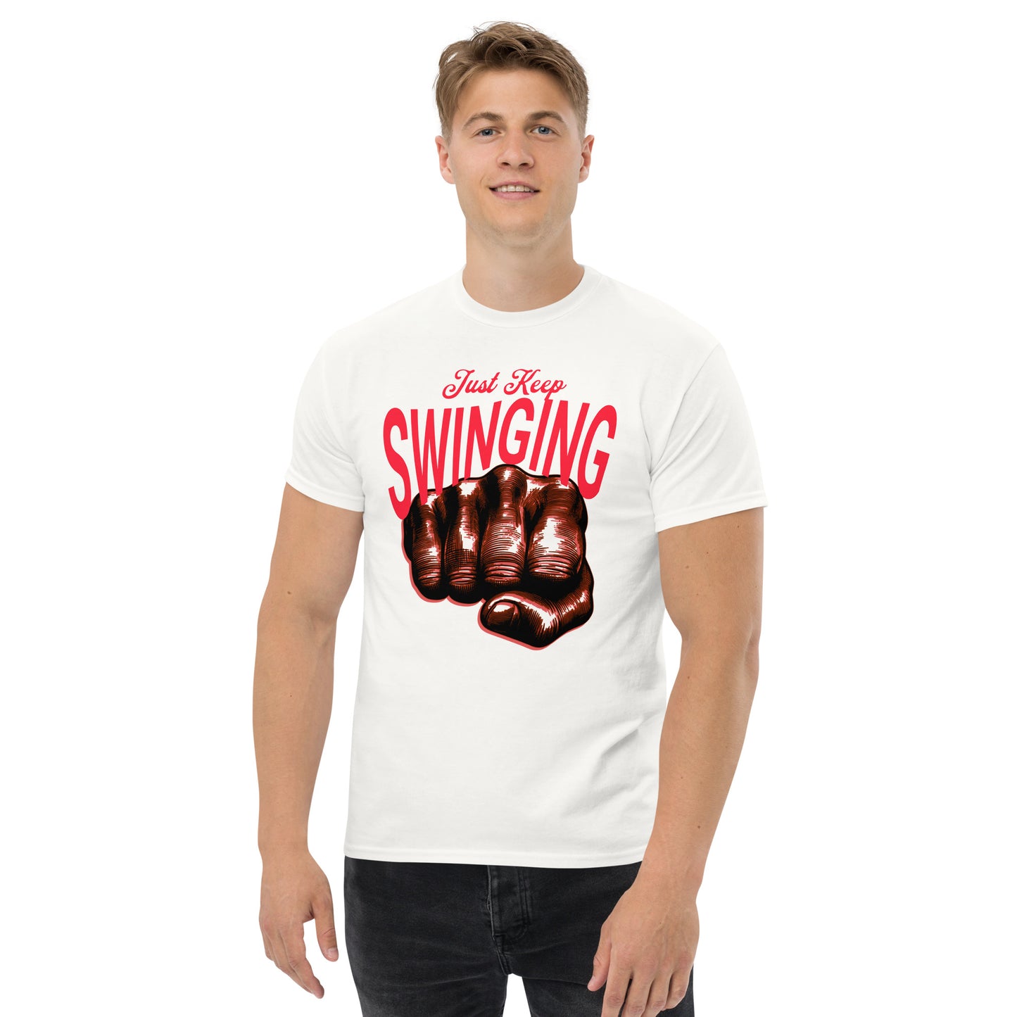 Musically Misheard Inspirational Men's classic tee - Just Keep Swinging #Mondegreen