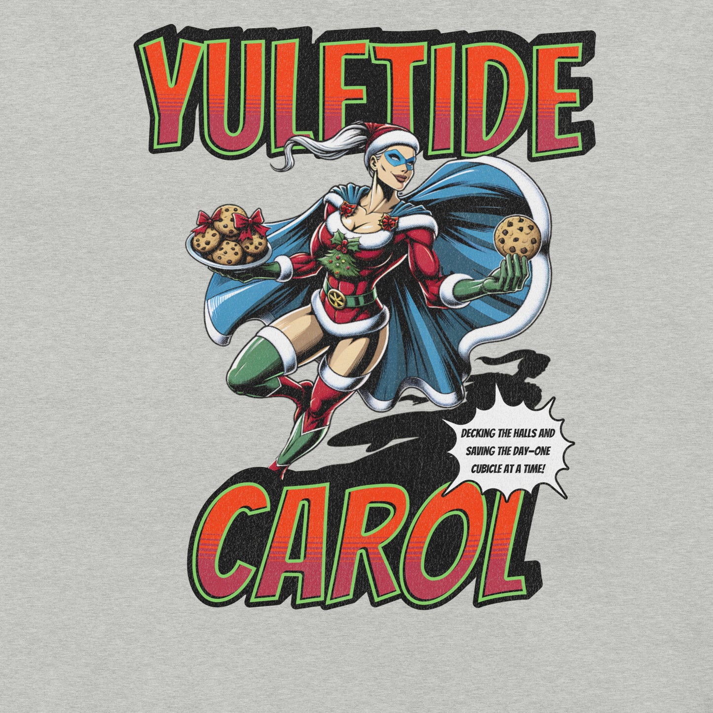 Yuletide Carol Funny Office Superhero Christmas Tee