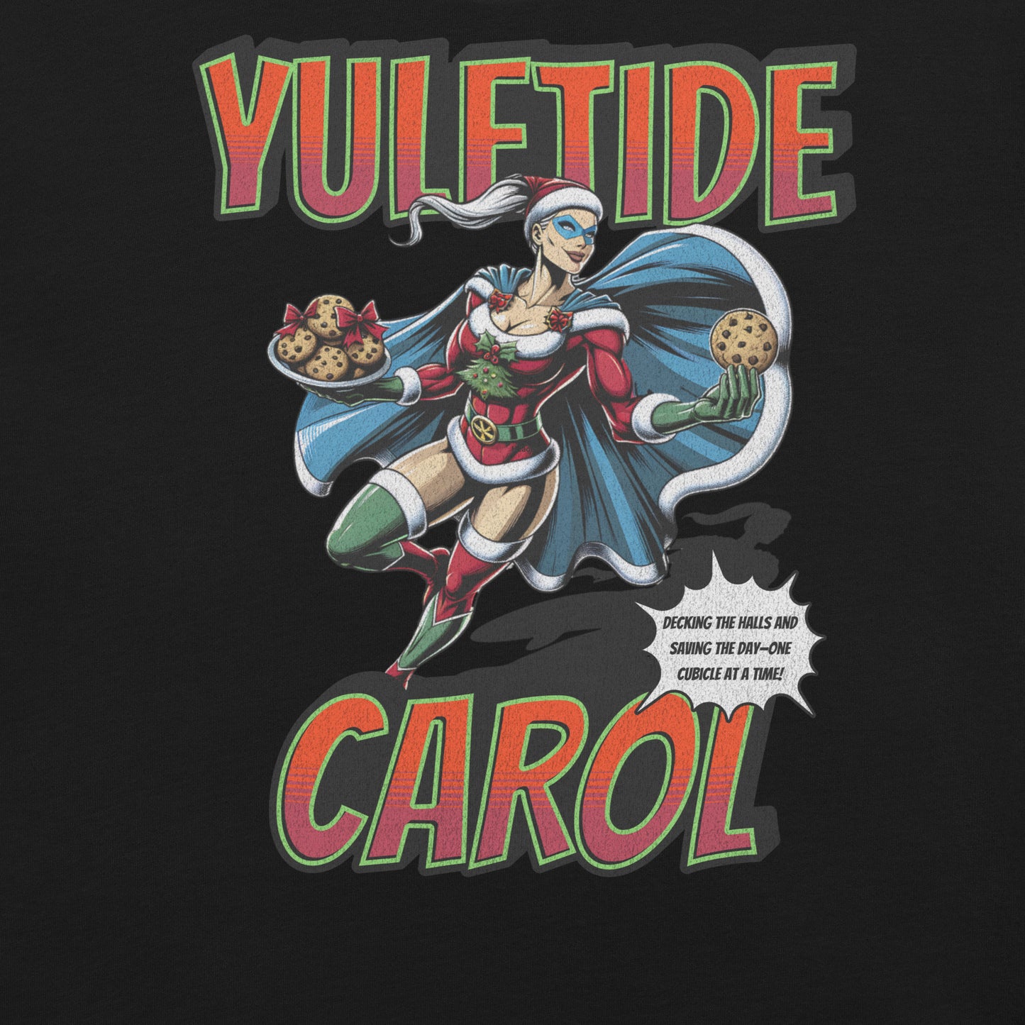 Yuletide Carol Funny Office Superhero Christmas Tee