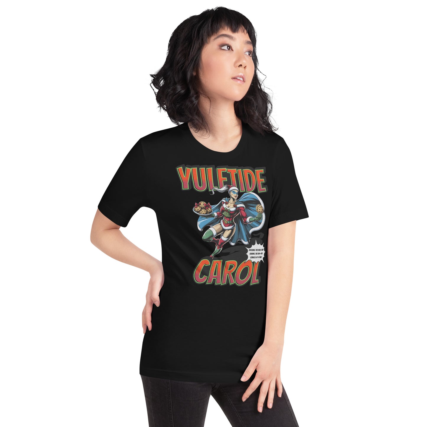 Yuletide Carol Funny Office Superhero Christmas Tee