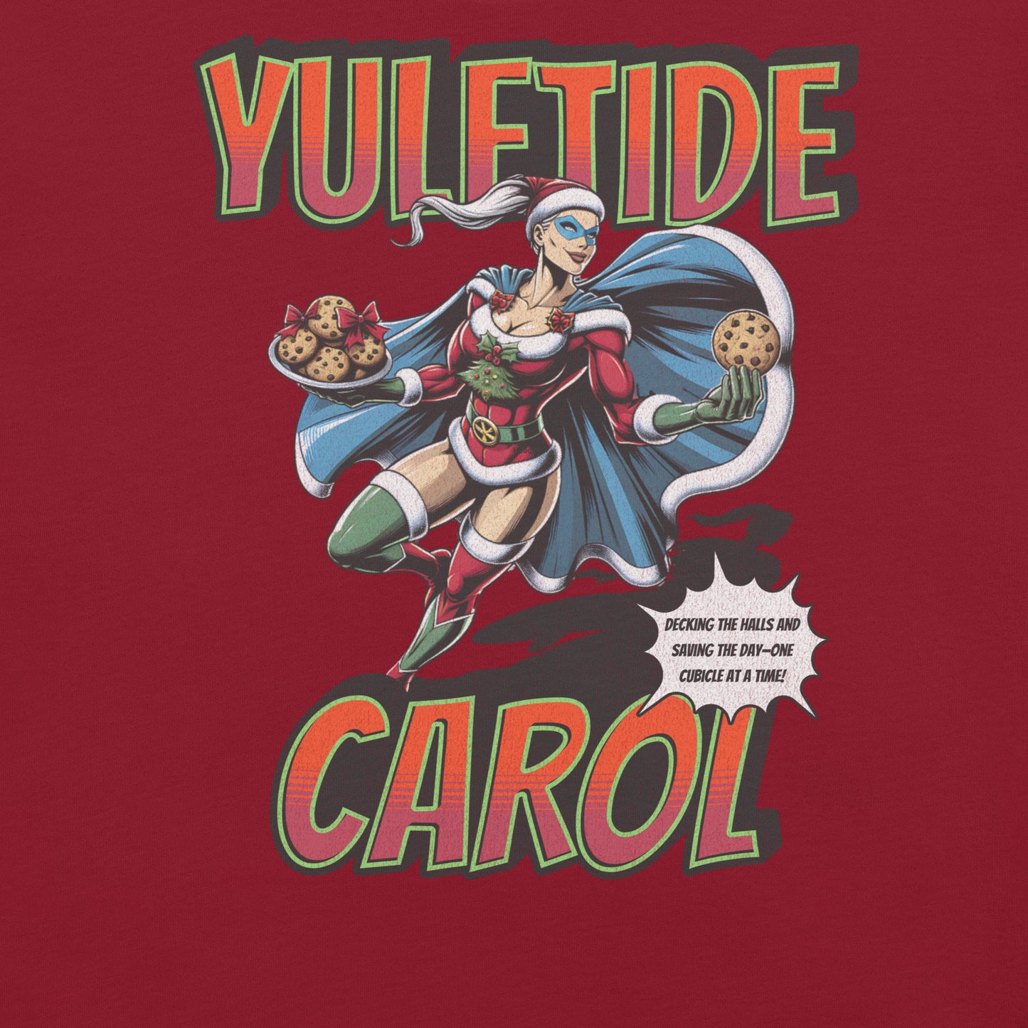 Yuletide Carol Funny Office Superhero Christmas Tee