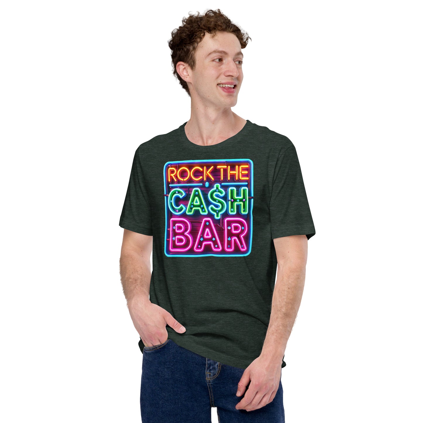 Misheard Lyric - Rock the Cash Bar: Funny Neon Sign Parody Art Unisex T-shirt