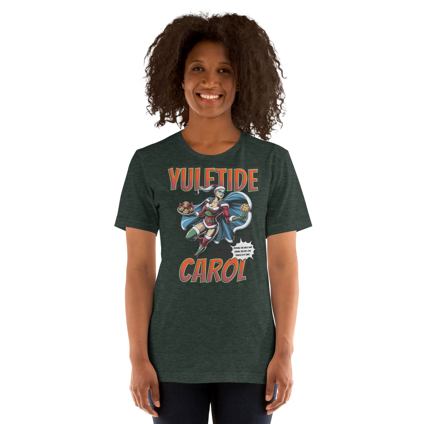 Yuletide Carol Funny Office Superhero Christmas Tee