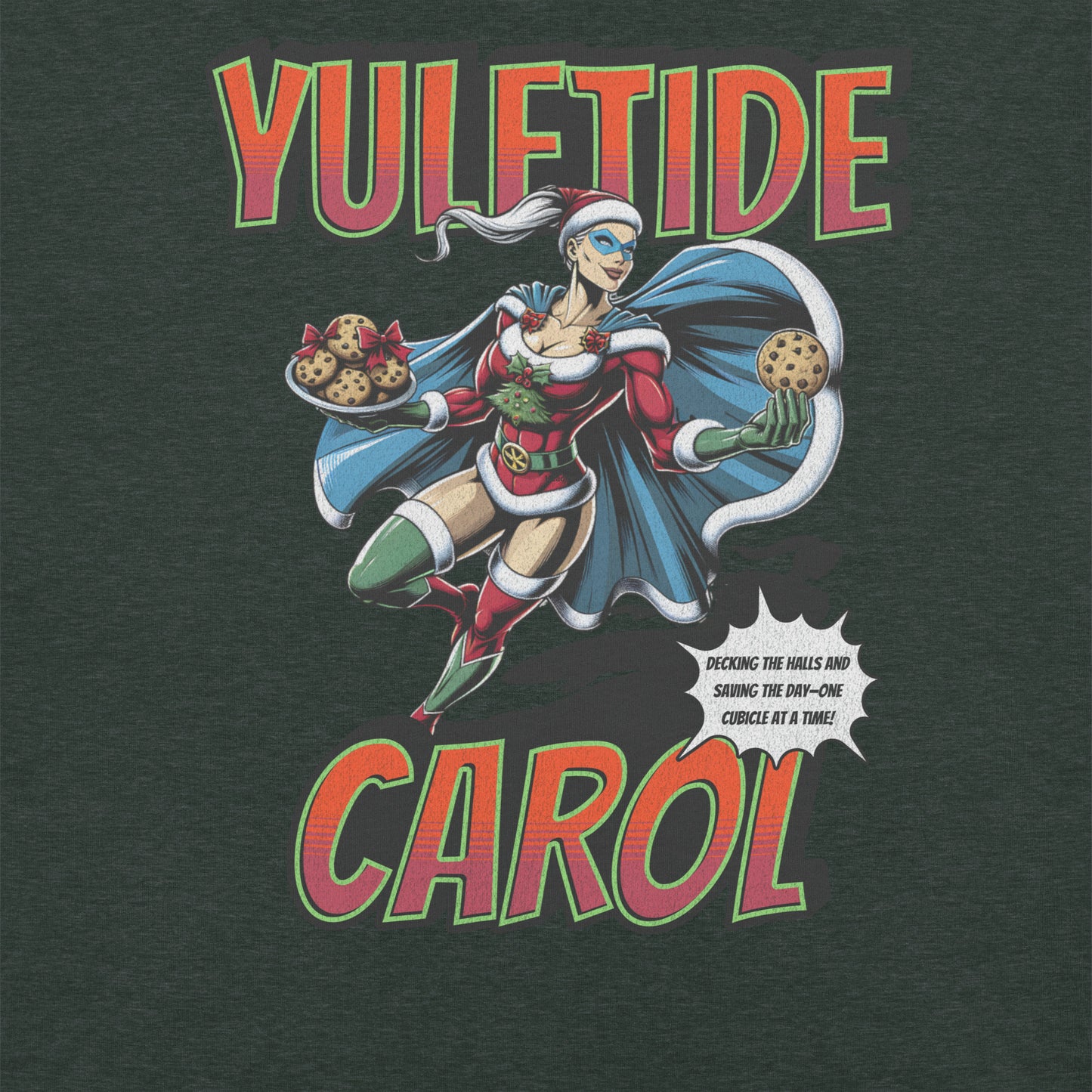 Yuletide Carol Funny Office Superhero Christmas Tee