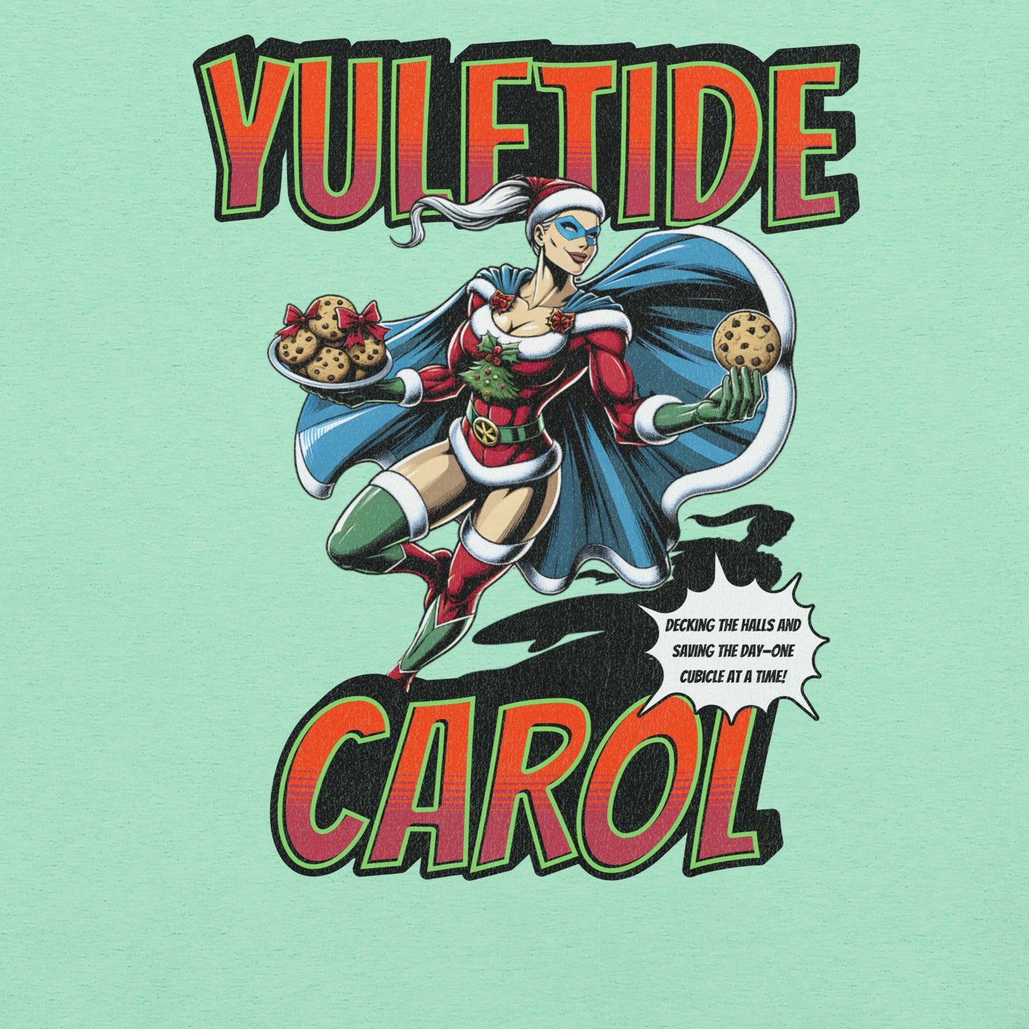 Yuletide Carol Funny Office Superhero Christmas Tee