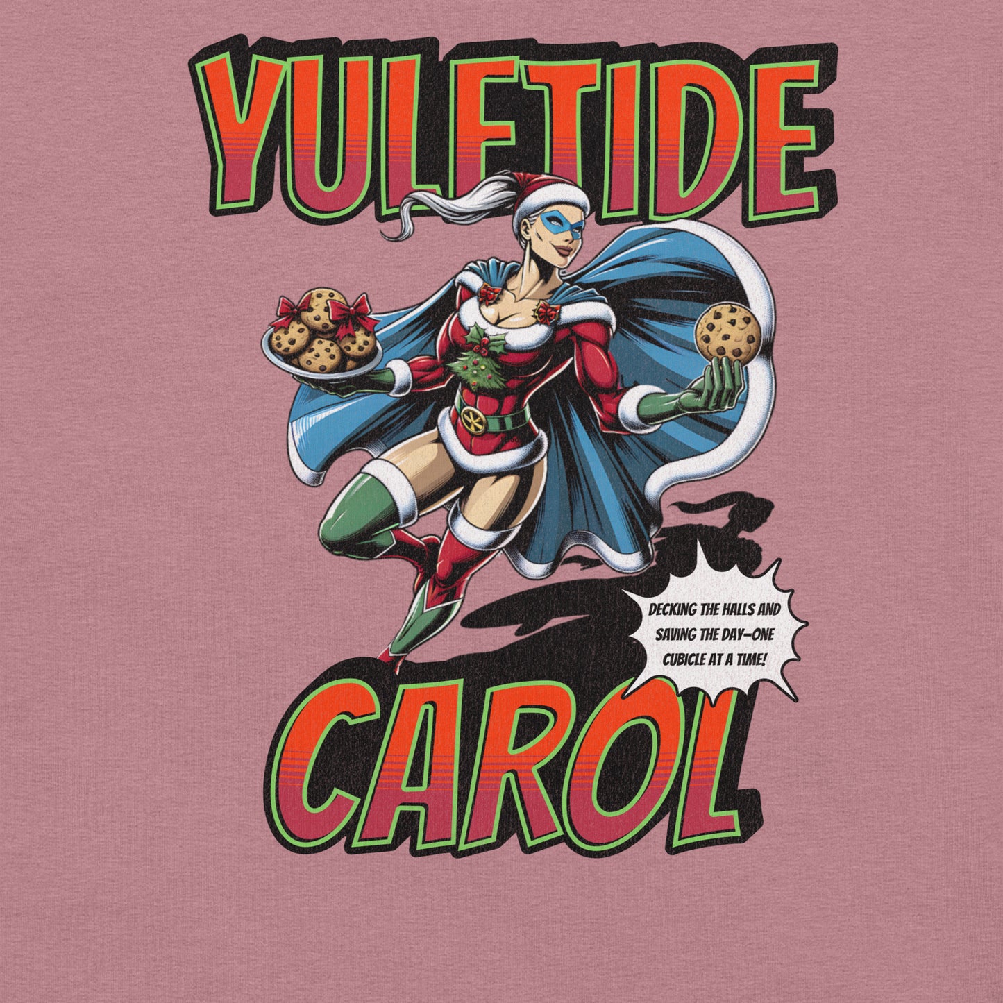 Yuletide Carol Funny Office Superhero Christmas Tee