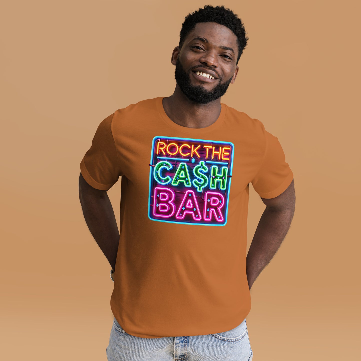 Misheard Lyric - Rock the Cash Bar: Funny Neon Sign Parody Art Unisex T-shirt