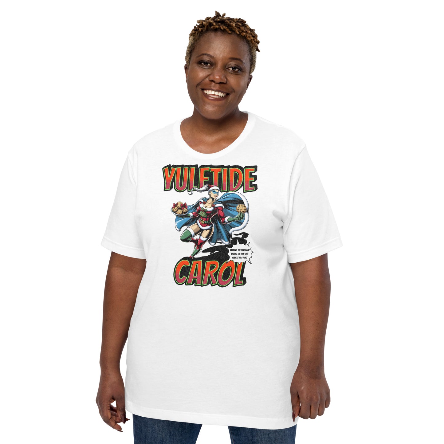 Yuletide Carol Funny Office Superhero Christmas Tee